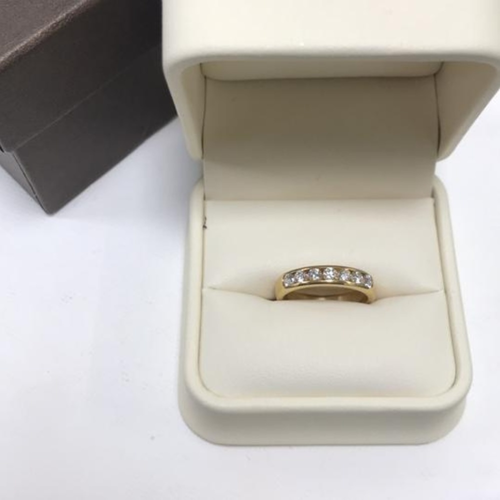 Yellow Channel Set Solid Gold Round Diamond Band - image 5